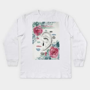 Ear Piercing Chart with Loose Watercolor Florals Kids Long Sleeve T-Shirt